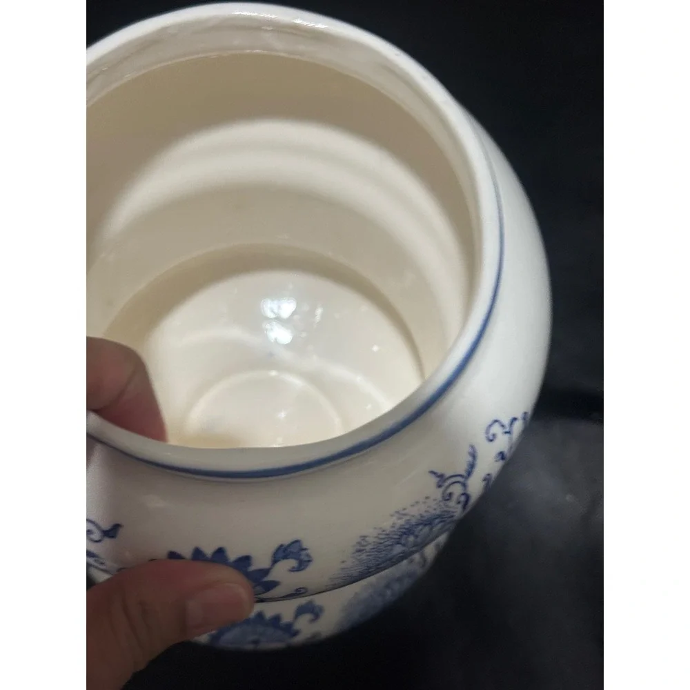 Vintage Blue Onion Ceramic Flour Canister White Blue Floral Farmhouse  Jar